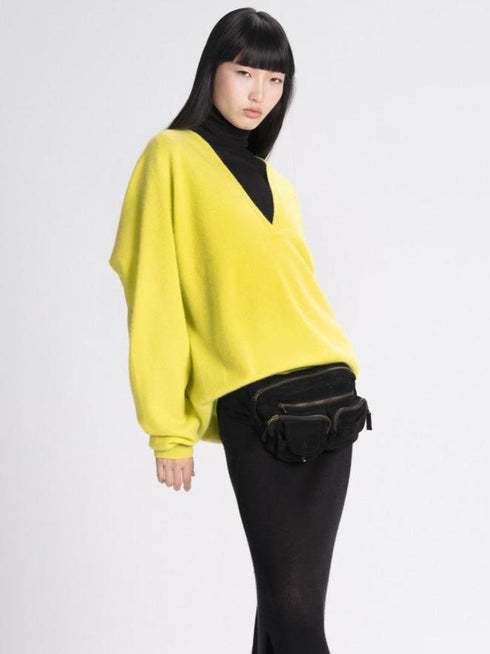 Frenckenberger Neon Yellow V-Neck Cashmere Sweater