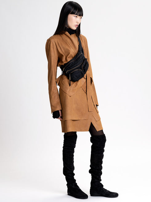 Suede High Neck Cross Over Jacket bronze brown