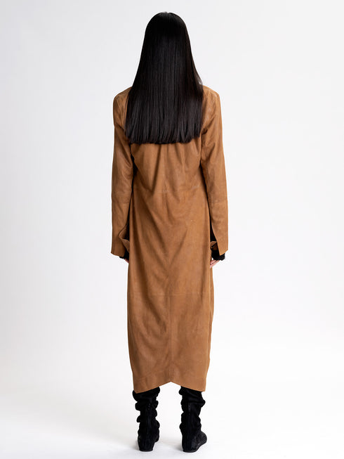Suede High Neck Cross Over Coat brown bronze