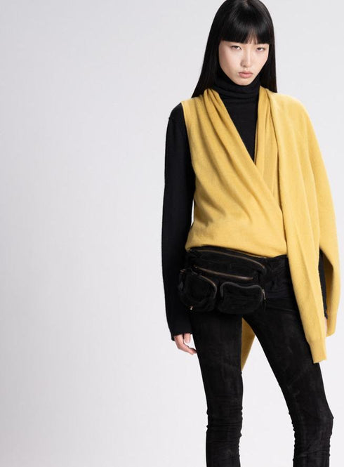 Yellow Sleeveless Cross Front Cashmere Sweater Frenckenberger