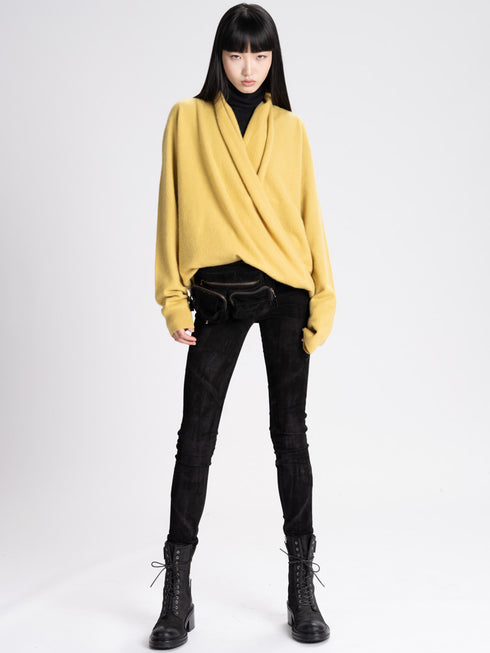 Yellow Cross Front Cashmere Sweater Frenckenberger