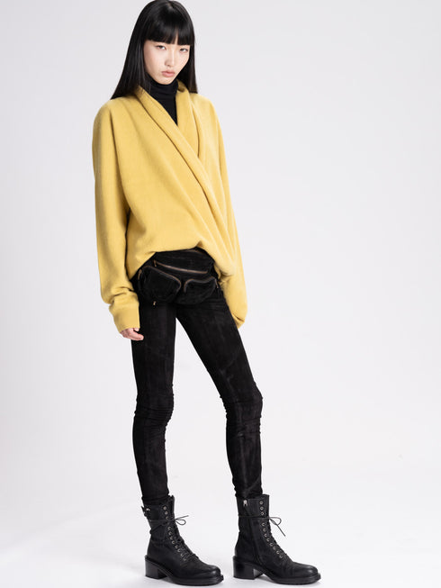 Yellow Cross Front Cashmere Sweater Frenckenberger