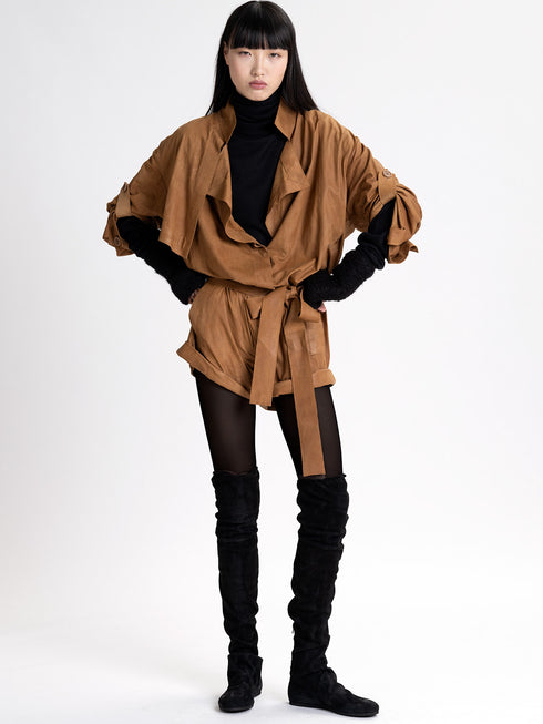 Short Suede Jumpsuit Playsuit ronze brown