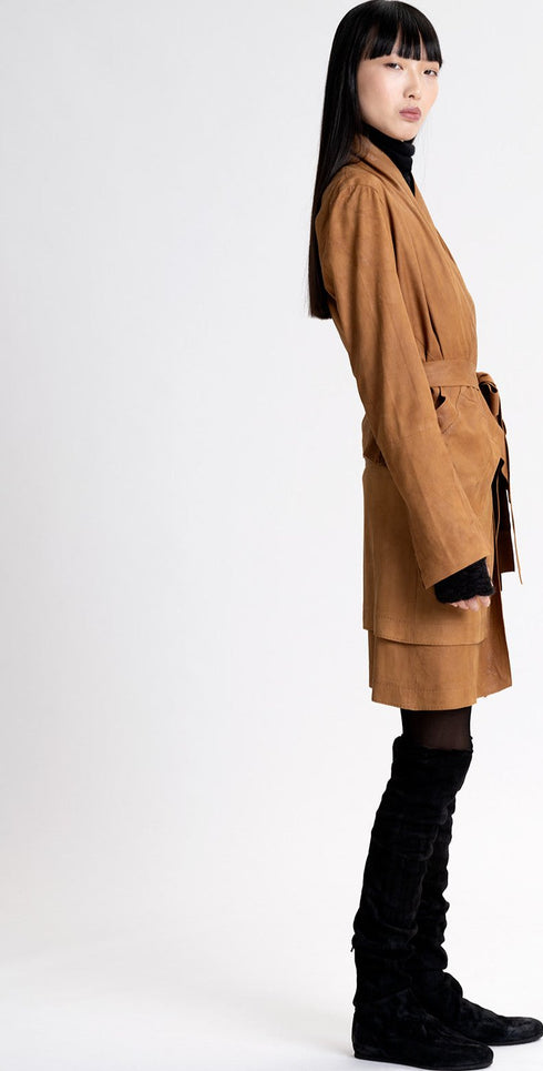 Suede Paneled Skirt bronze brown