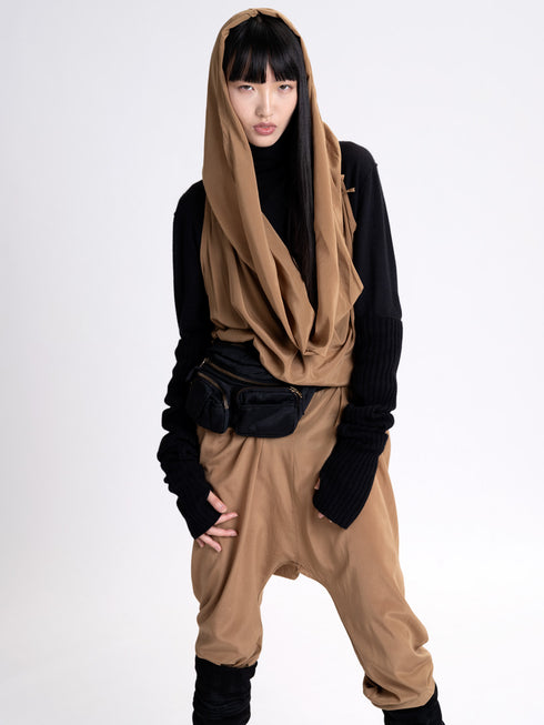 silk sleeveless jumpsuit bronze brown