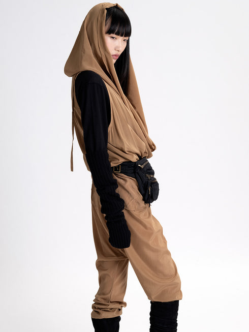 silk sleeveless jumpsuit bronze brown
