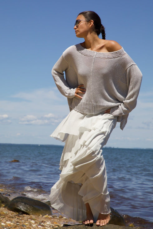 Linen Knit Boat Neck Boxy Sweater Teroni