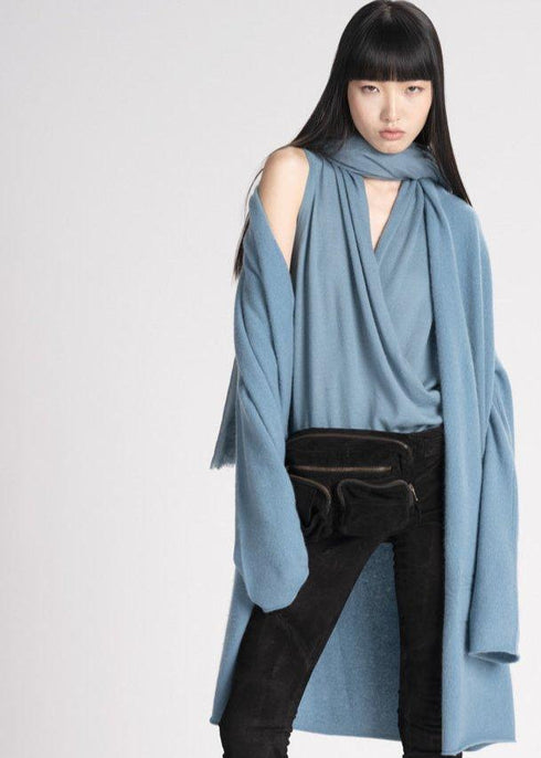 Faded Blue Long Cashmere Cardigan Frenckenberger