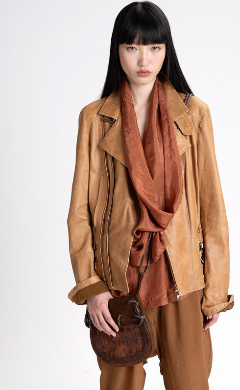 Silk Sleeveless Cowl Top sandstone brown