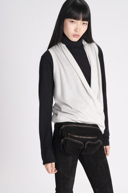 Grey Sleeveless Cross Front Cashmere Sweater Frenckenberger