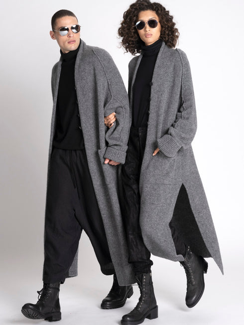 Grey Wool Long Cardigan