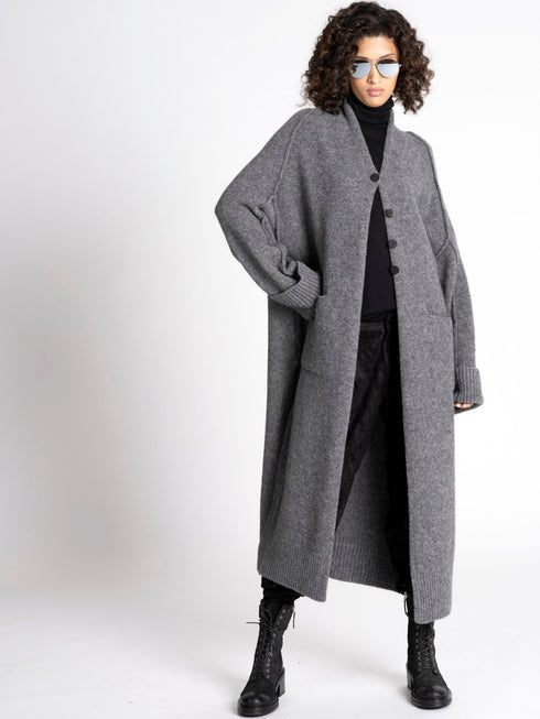 Grey Wool Long Cardigan