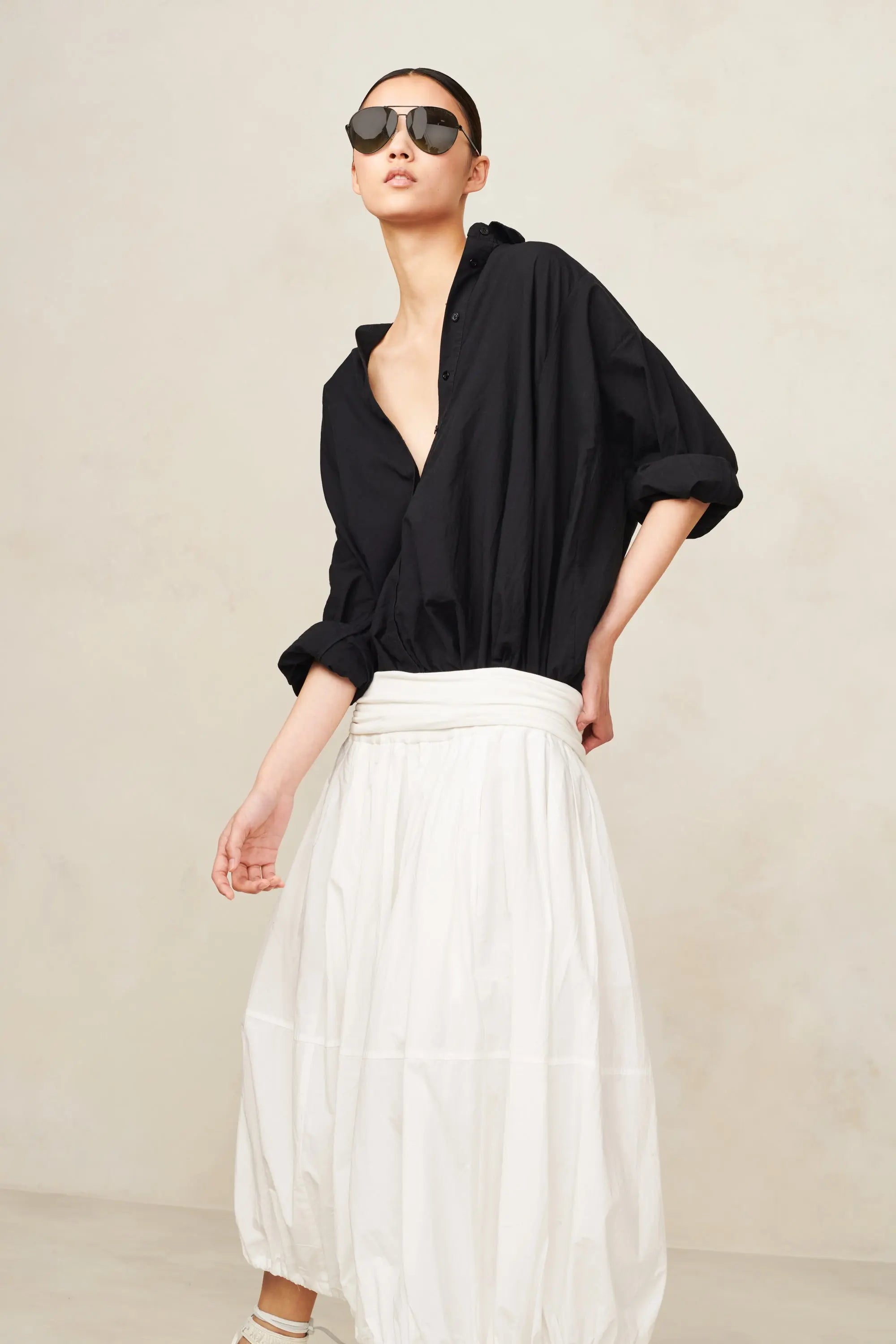 Poplin Full Midi Skirt Ivory XS S M L