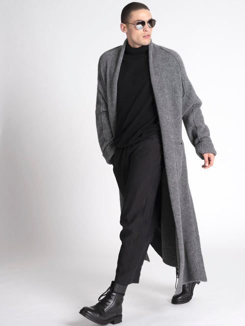Grey Wool Long Cardigan
