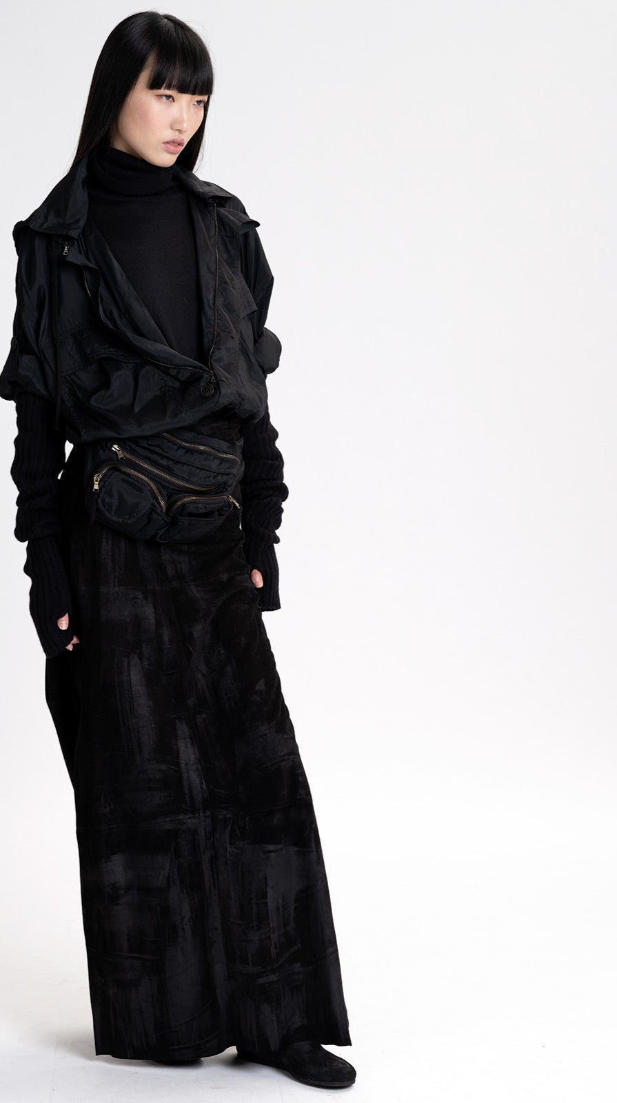 Suede Straight Skirt Black
