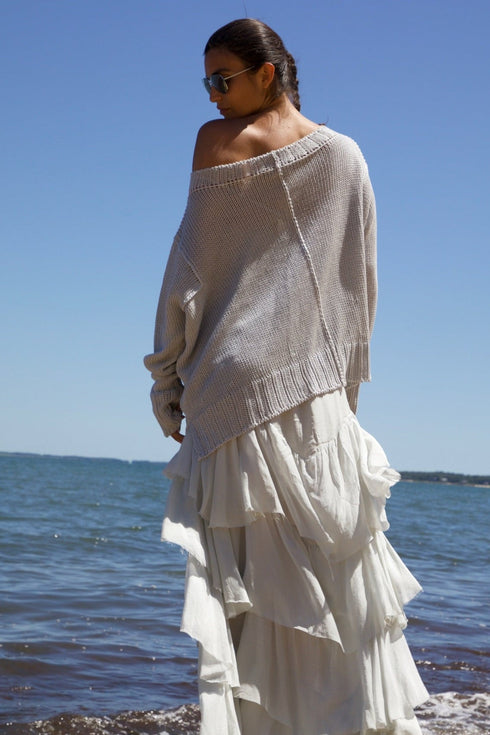 Linen Knit Boat Neck Boxy Sweater Teroni
