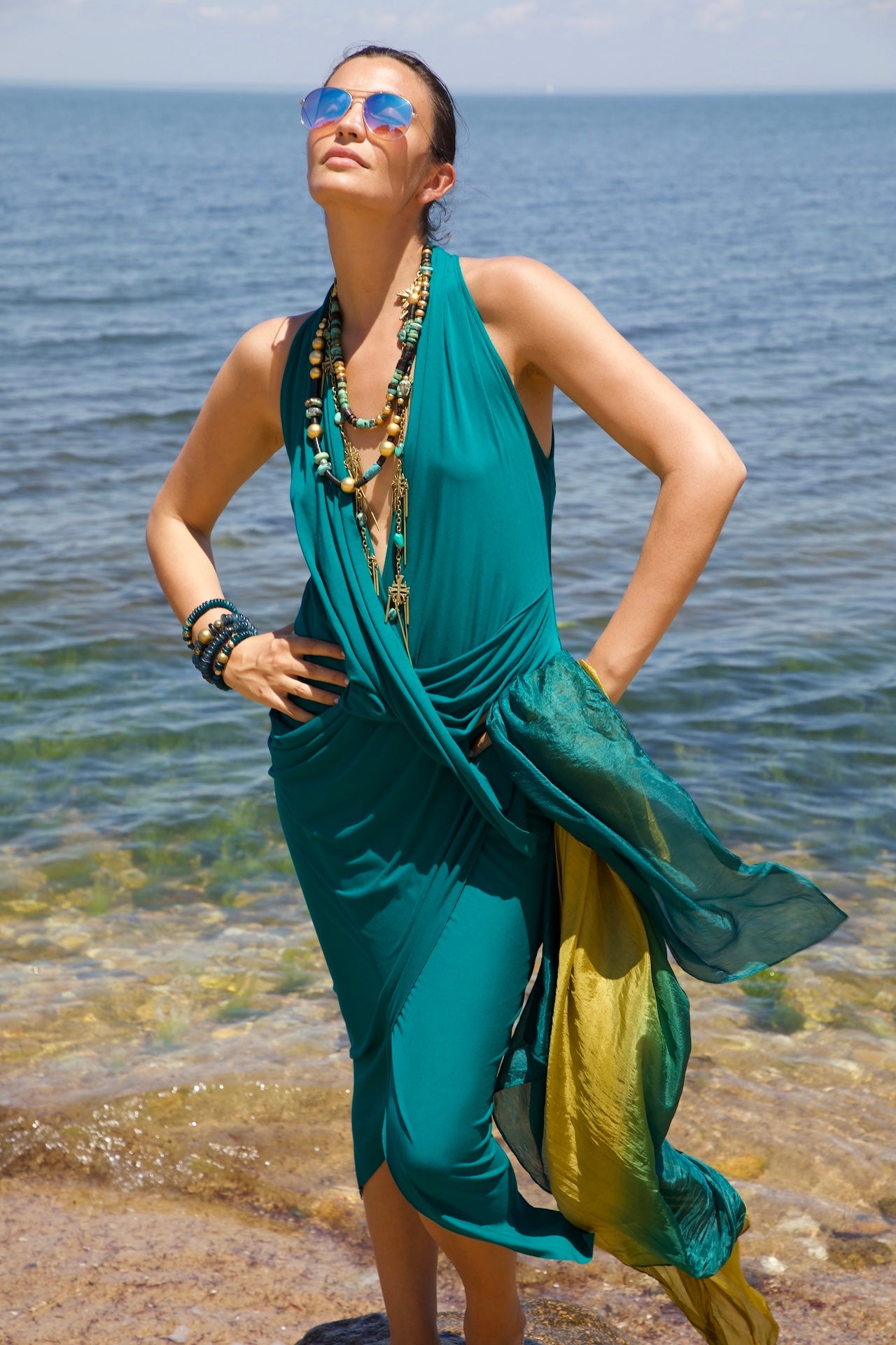 Jersey V Neck Draped Dress Urban Zen