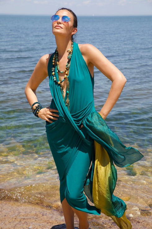 Jersey V Neck Draped Dress Urban Zen
