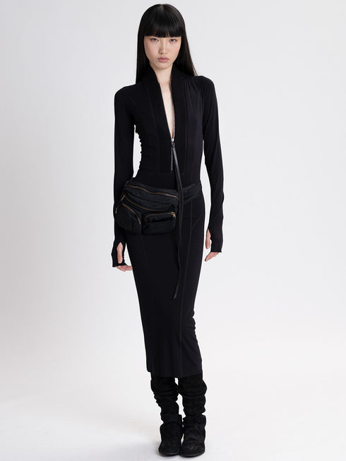 Jersey Zip Front Dress Black