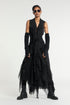 Atelier Urban Stretch Wrap Tie Ruffle Dress Black