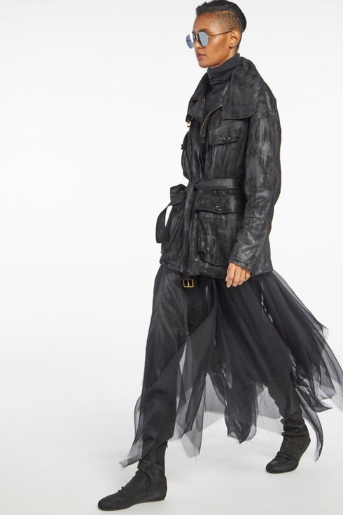 Waxed Suede 3/4 Long Padded Coat