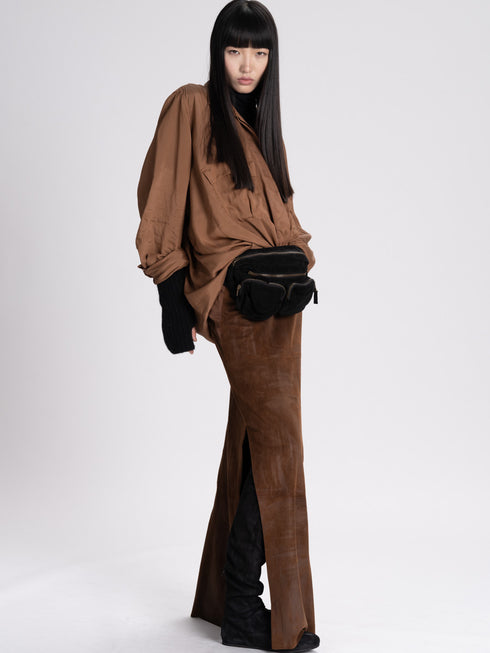 Suede Straight Skirt russet brown