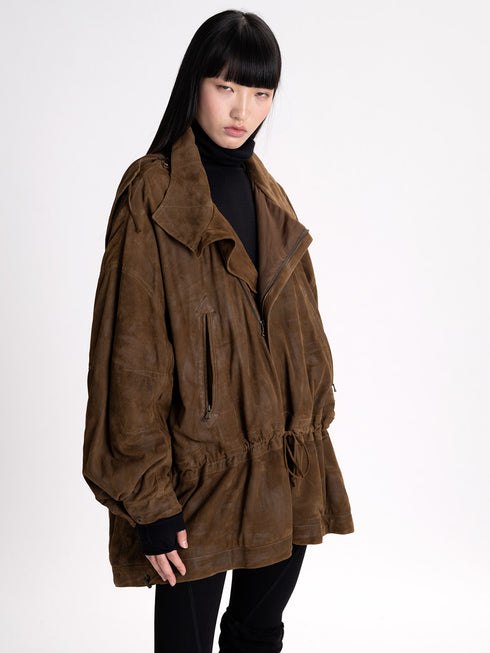 Waxed Suede Anorak Moss brown