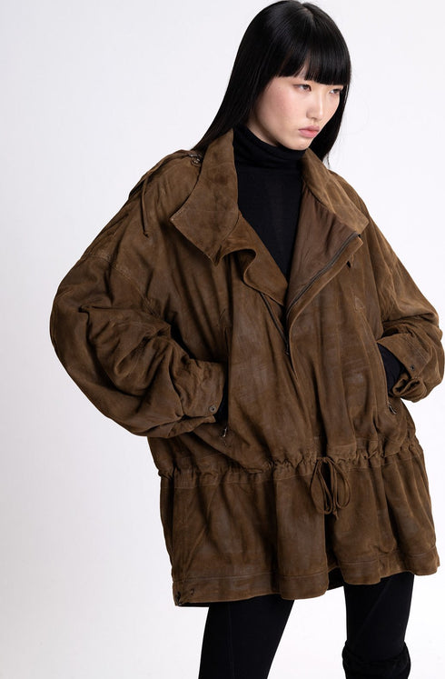 Waxed Suede Anorak Moss brown