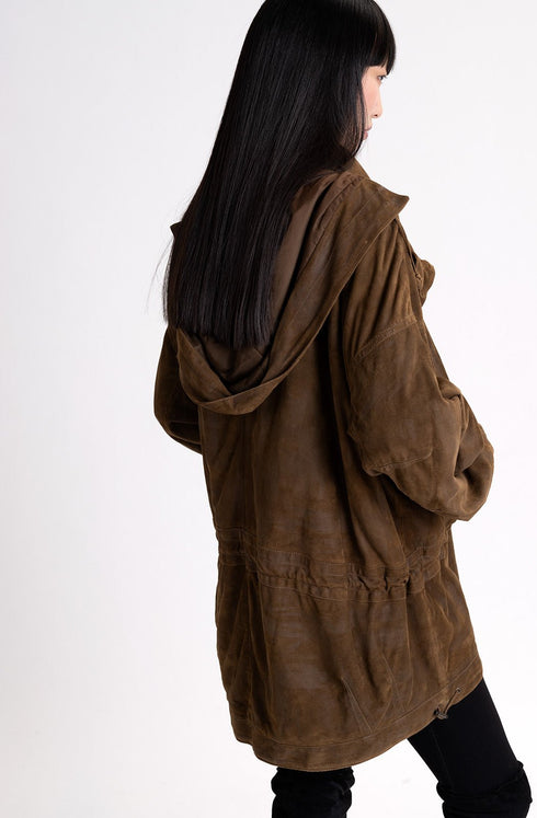 Waxed Suede Anorak Moss brown