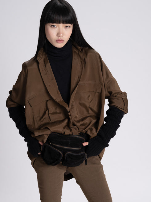 Silk Oversize Shirt Moss brown