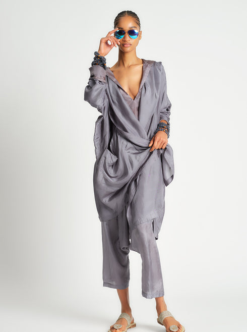 Silk Hooded Cardigan Silver O/S