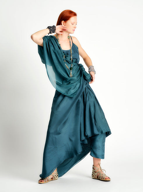 Silk Double Layer Slip Dress Wedgewood Blue PS ML