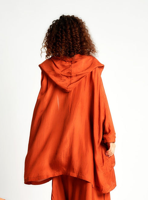 Silk Hooded Cardigan Rust