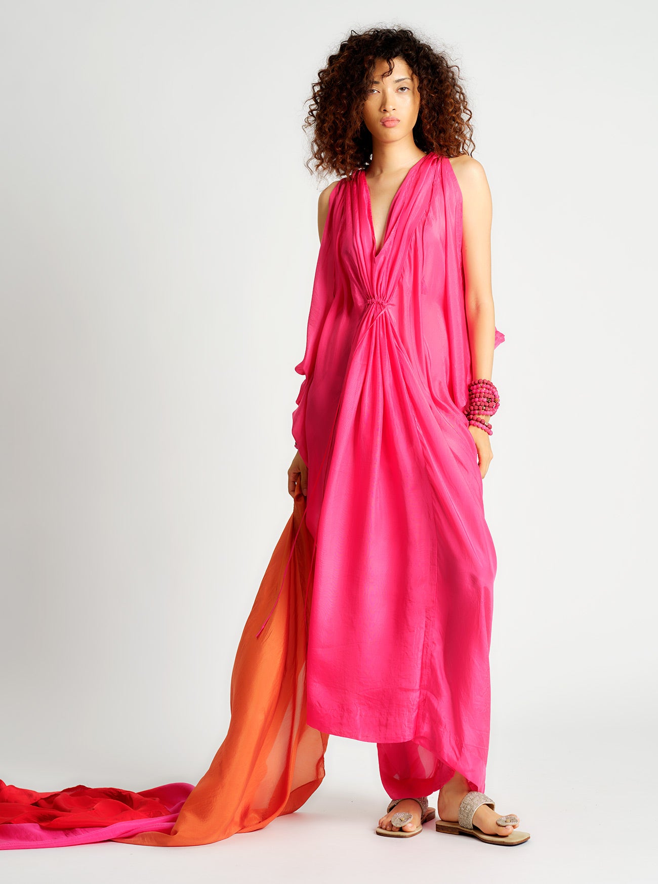 Silk Drawstring Kaftan Rose O/S