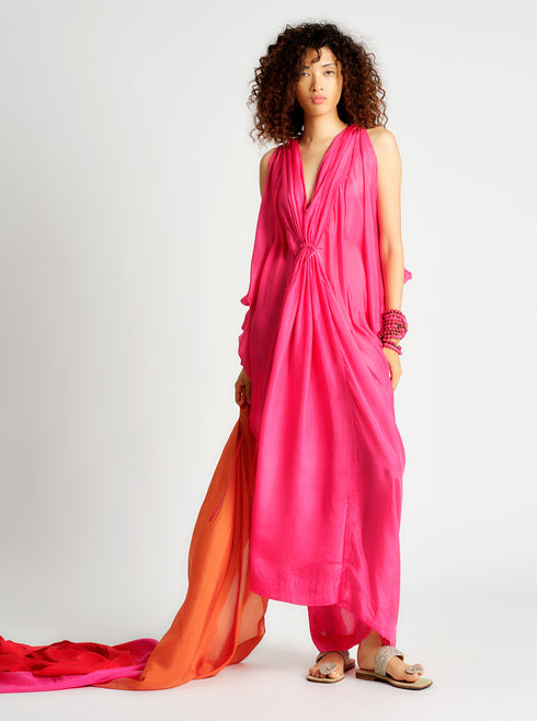 Silk Drawstring Kaftan Rose O/S