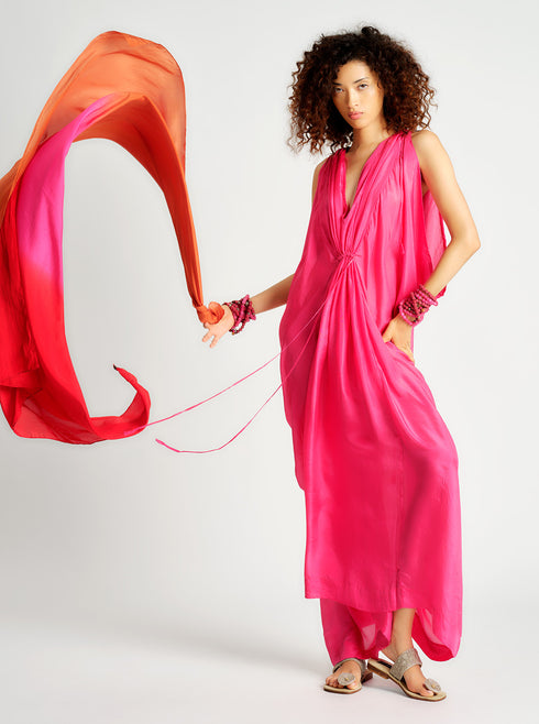 Silk Drawstring Kaftan Rose O/S