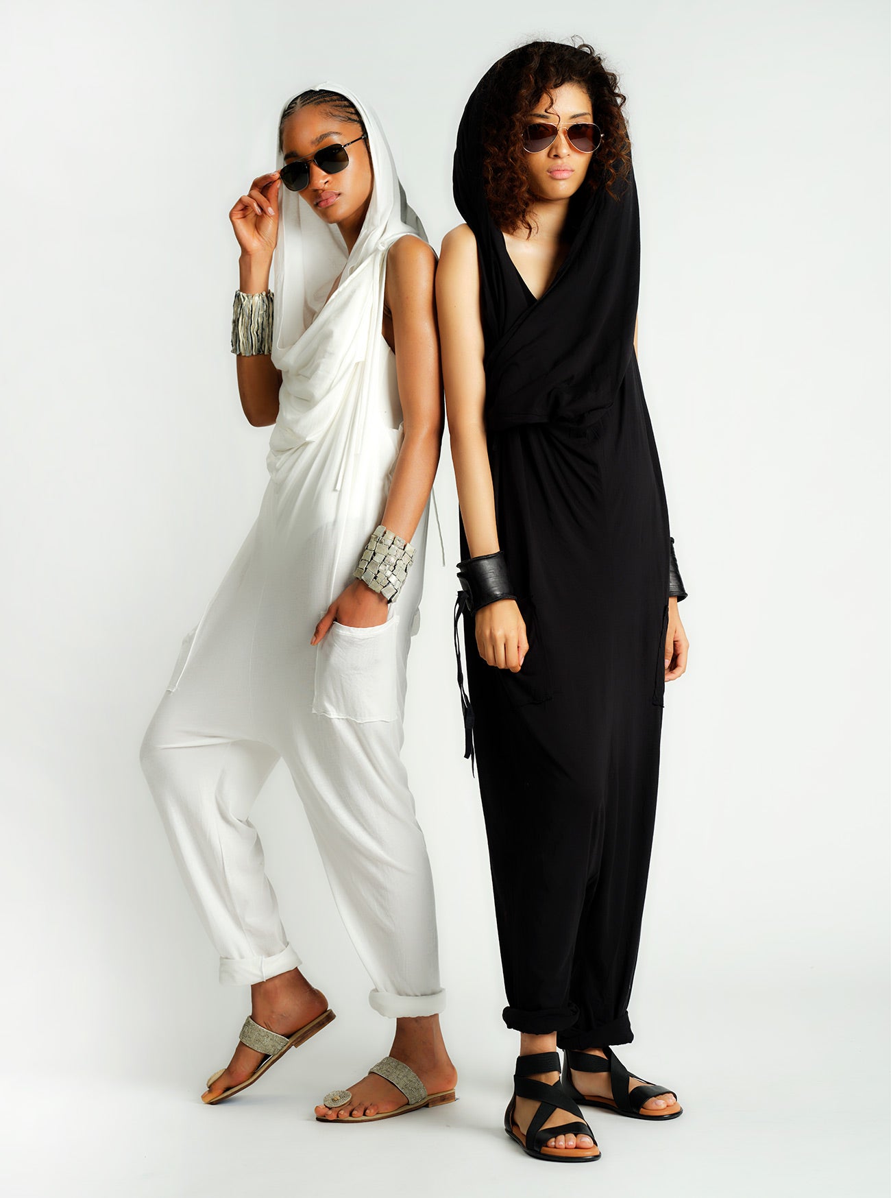 Hooded Jumpsuit White Black
