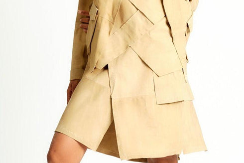 Suede Paneled Skirt Tan XS S M L