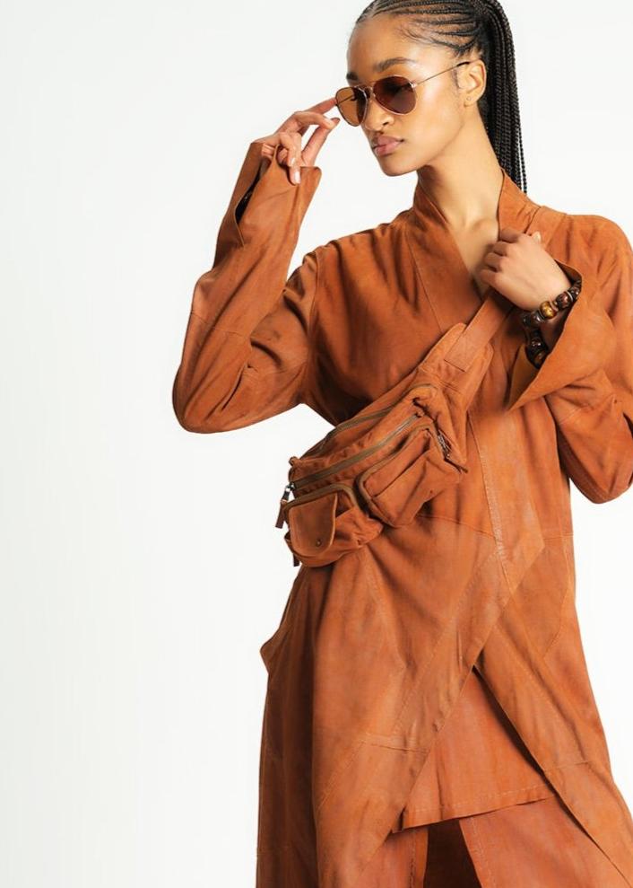 Suede Draped Coat Rust P/S S/M M/L