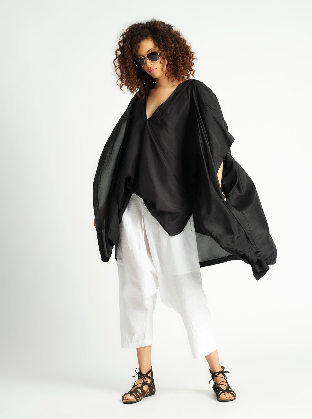 Silk Hooded Cardigan Black