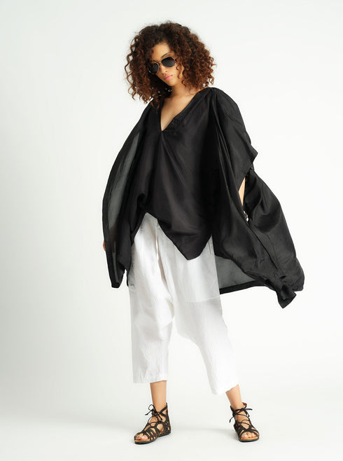 Silk Hooded Cardigan Black
