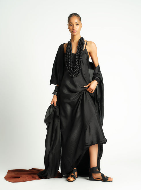Silk Double Layer Slip Dress Black PS ML