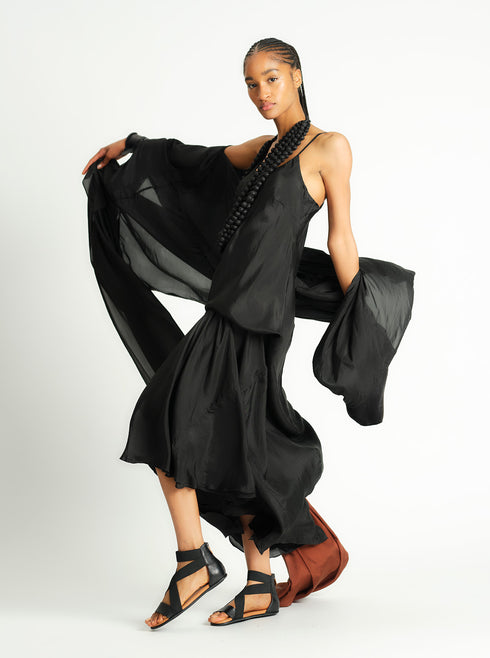 Silk Double Layer Slip Dress Black PS ML