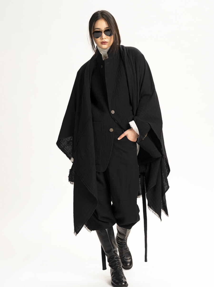 Forme d'Expression Wool Poncho Black O/S