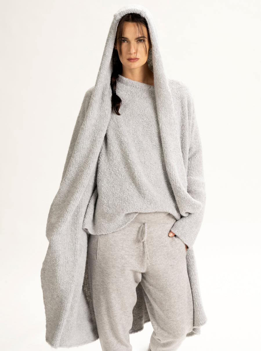 Grey Cashmere Hooded Sweater Silver