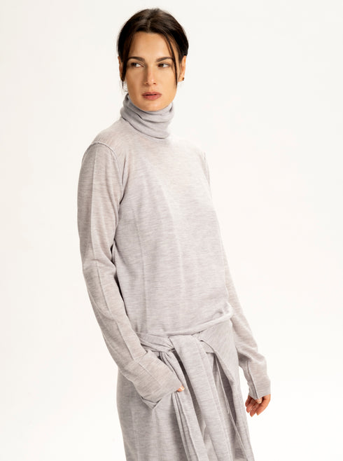 Silver Cashmere Turtleneck Sweater