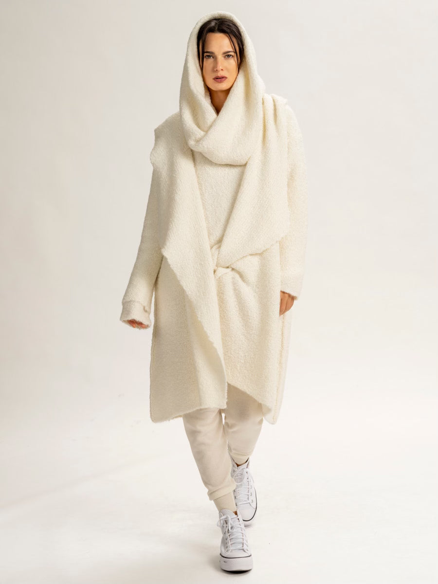 Urban Zen Cashmere Hooded Prayer Coat Ivory P/S S/M M/L
