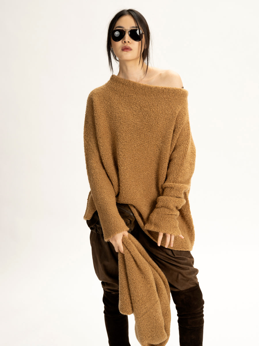 Cloud Cashmere T Shaped Sweater Camel
