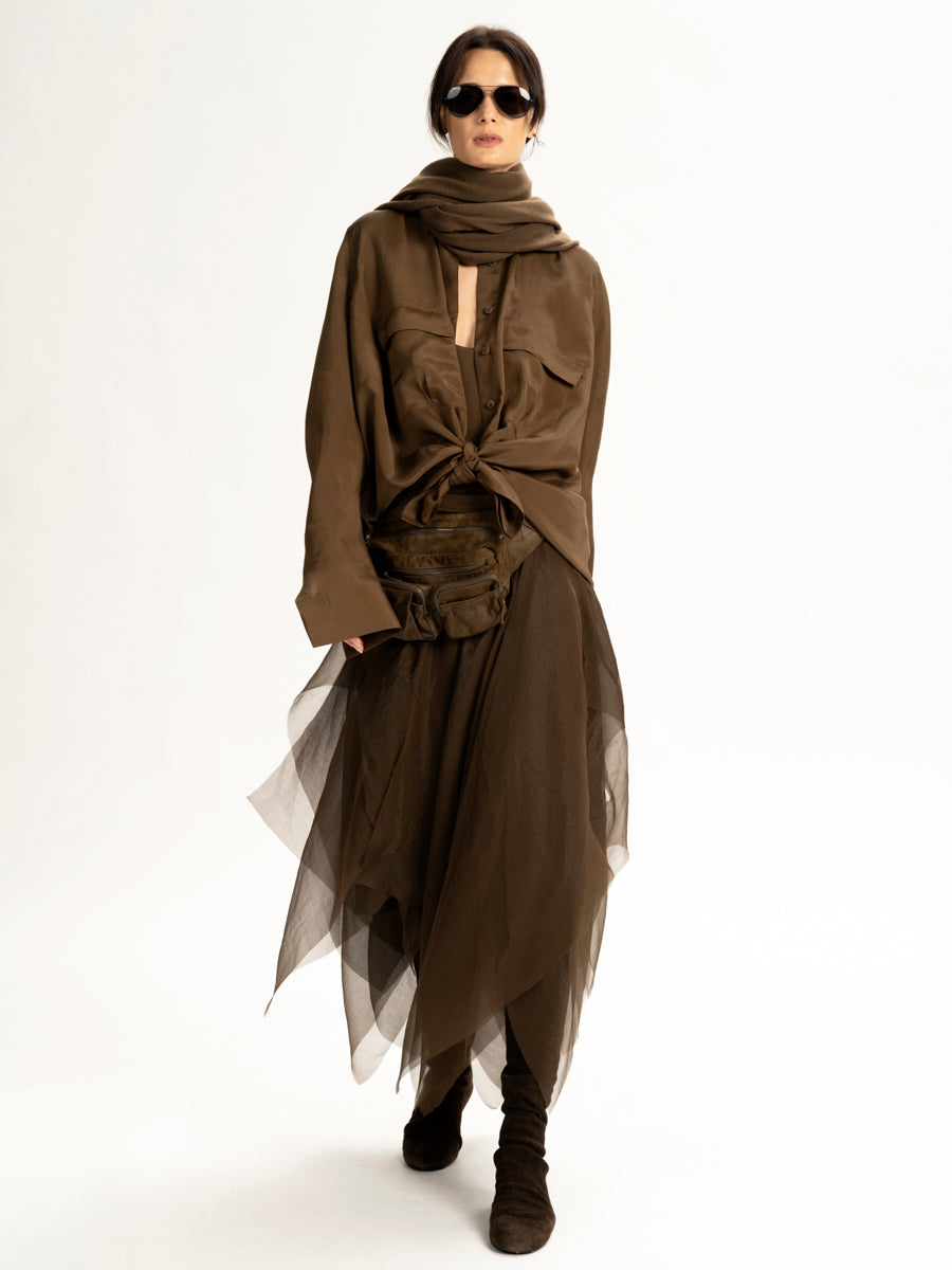 Silk Oversize Shirt Moss XS S M L