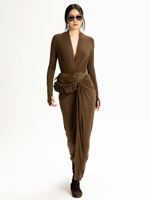 Jersey Draped Sarong Skirt brown Moss OS